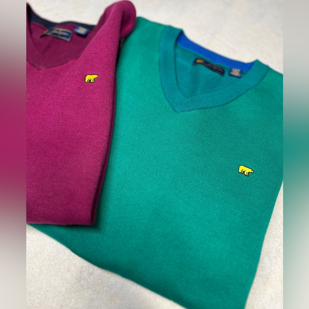 Lot of 2 Jack Nicklaus Golden Bear Men’s‎ Green/Purple 100% Cotton Sweater Vest